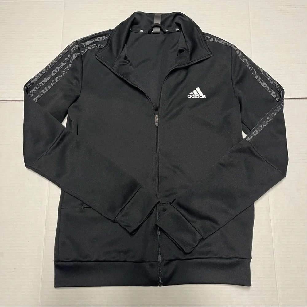 Adidas Women’s Sereno Track Jacket Size Small Black Camo Sleeve Striped Full Zip - Picture 4 of 13